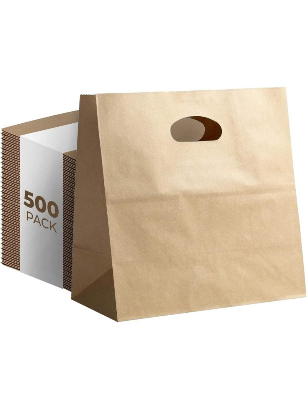 Eco-Friendly Natural Brown Kraft Paper Bags with Die Cut Handles - 11"x6"x11